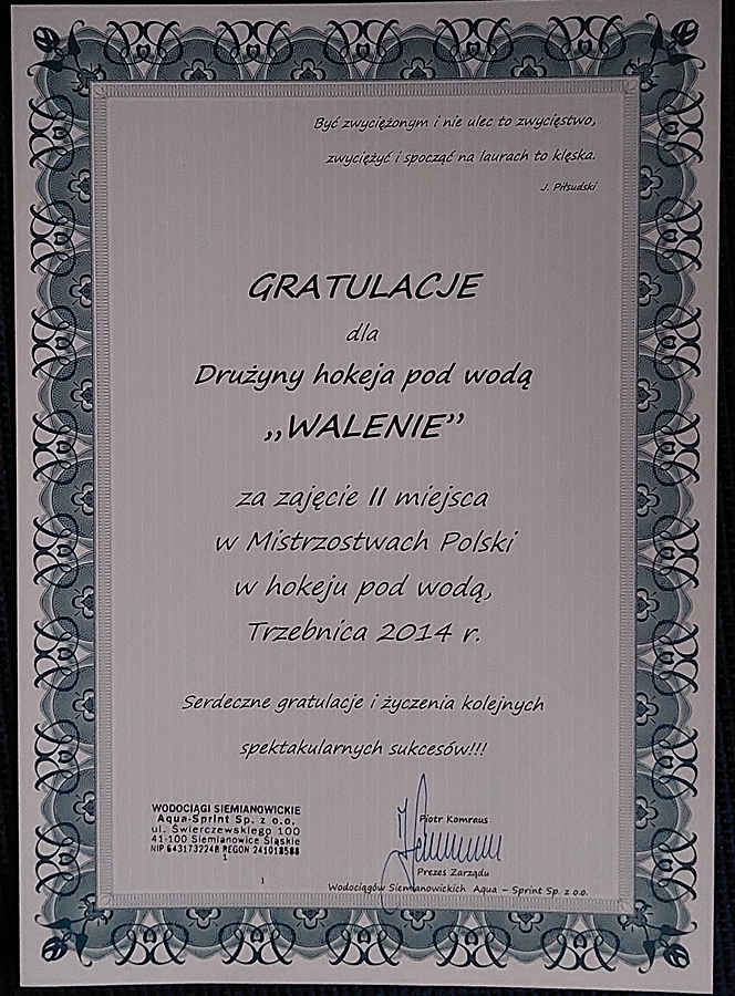 Hokej pod wodą Walenie UWH Siemianowice Śląskie